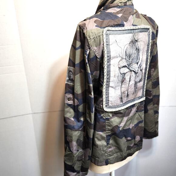 Upcycled Camo Jacket with Embroidered Portrait Patch - Picture 7 of 8